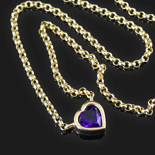 Vintage 14K Gold Amethyst Heart Necklace, Rolo Chain - Boylerpf