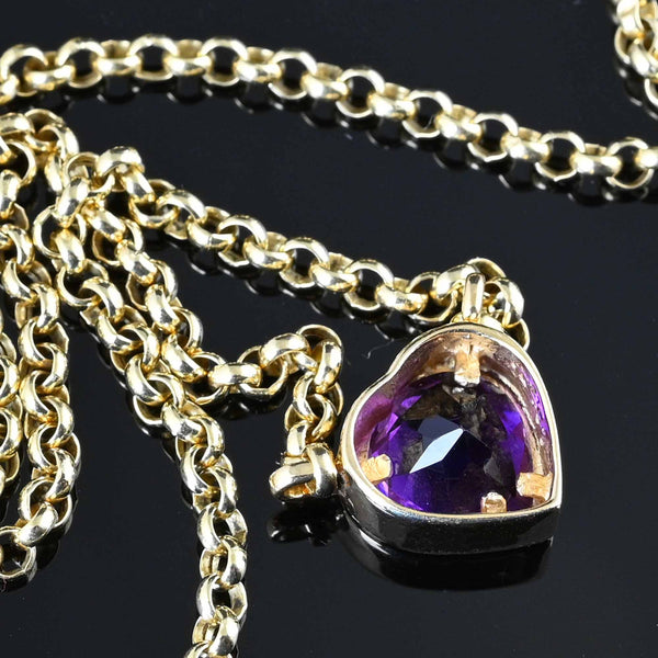 Vintage 14K Gold Amethyst Heart Necklace, Rolo Chain - Boylerpf