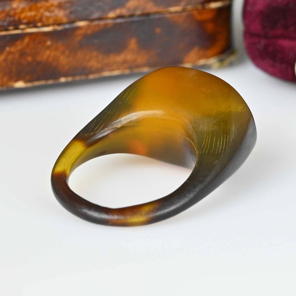 Antique Victorian Rare Carved Tortoise Shell Ring - Boylerpf