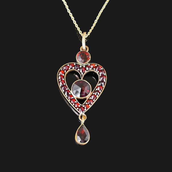 Antique Bohemian Garnet Heart Lavalier Pendant - Boylerpf