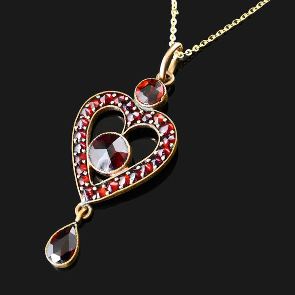 Antique Bohemian Garnet Heart Lavalier Pendant - Boylerpf