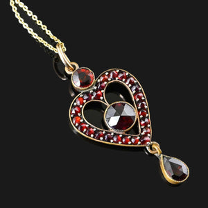 Antique Bohemian Garnet Heart Lavalier Pendant - Boylerpf