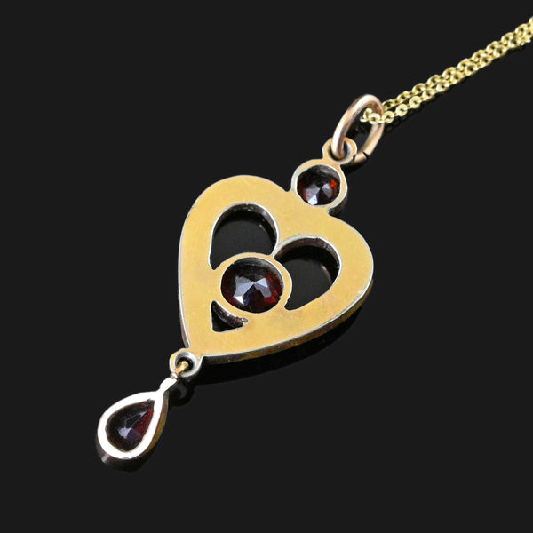 Antique Bohemian Garnet Heart Lavalier Pendant - Boylerpf