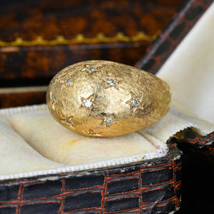 Vintage 14K Gold Diamond Bombe Ring with Stars - Boylerpf
