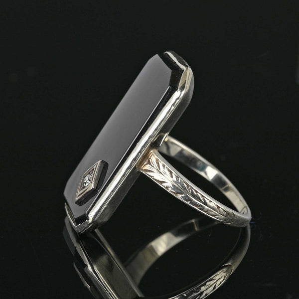 Vintage Diamond Onyx Ring 14K White Gold - Boylerpf