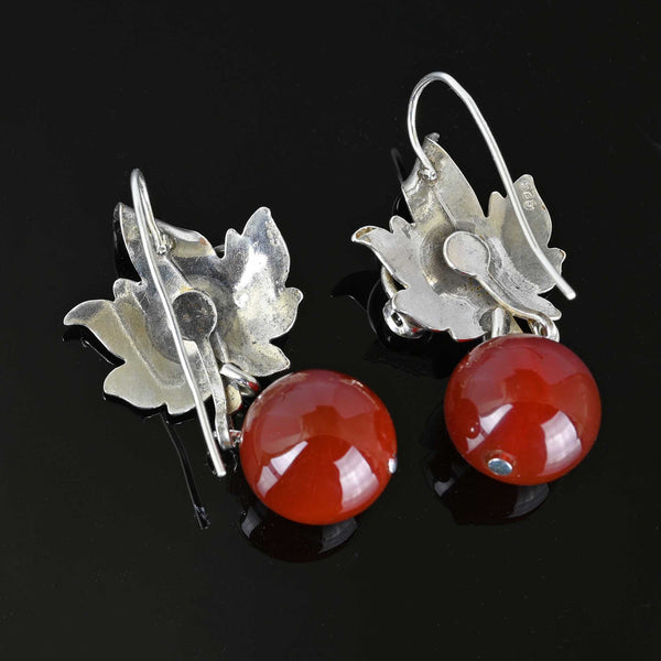 Vintage Maple Leaf Carnelian Garnet Earrings in Silver - Boylerpf