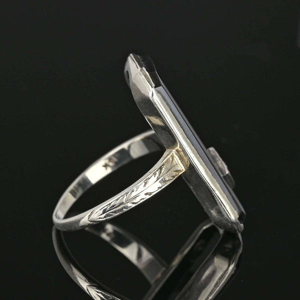 Vintage Diamond Onyx Ring 14K White Gold - Boylerpf