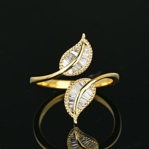 Bypass Ivy Leaf Baguette Diamond Ring in Gold - Boylerpf