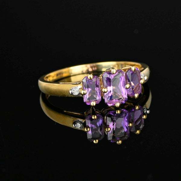 Vintage Gold Diamond Three Stone Amethyst Ring - Boylerpf