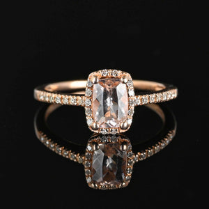 14K Rose Gold Diamond Halo Morganite Ring - Boylerpf