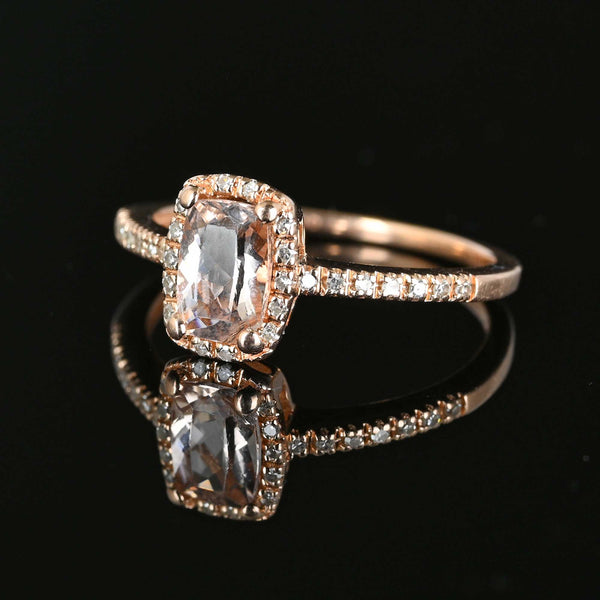 14K Rose Gold Diamond Halo Morganite Ring - Boylerpf