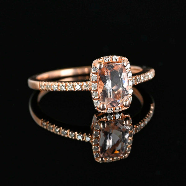 14K Rose Gold Diamond Halo Morganite Ring - Boylerpf