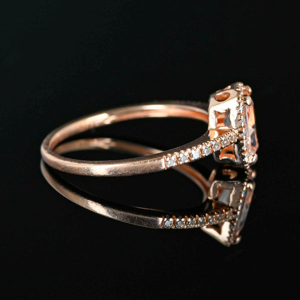 14K Rose Gold Diamond Halo Morganite Ring - Boylerpf