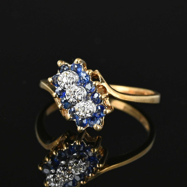 Vintage Three Stone Diamond Sapphire Halo Ring - Boylerpf