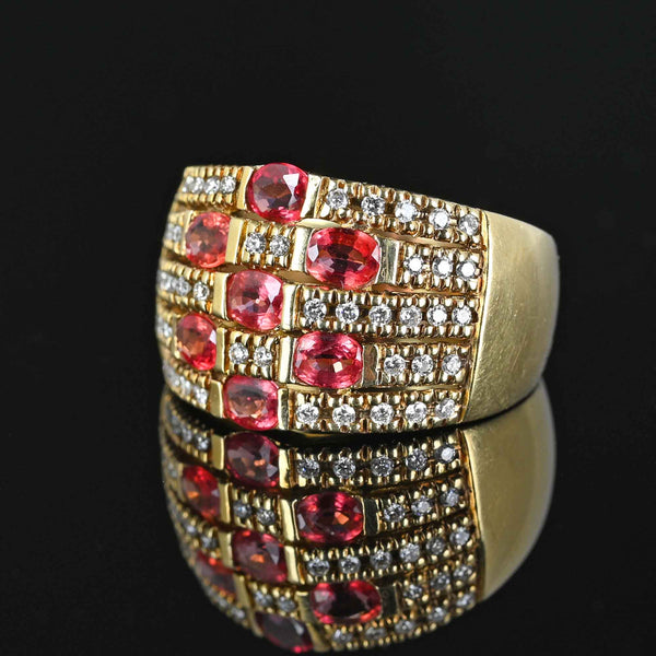 Wide Diamond Padparadscha Sapphire Ring in 14K Gold - Boylerpf