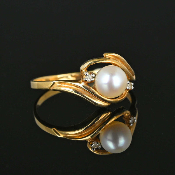 Vintage Gold Bypass Diamond Pearl Ring - Boylerpf
