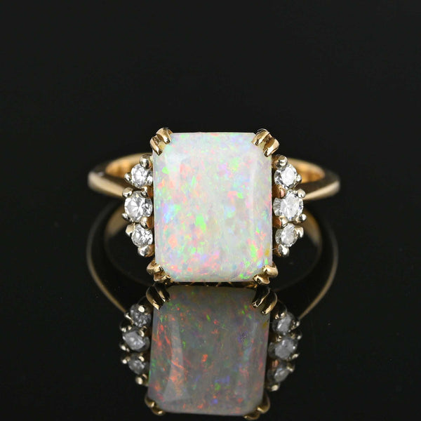 Vintage Diamond Cushion Cut Opal Ring in 14K Gold - Boylerpf