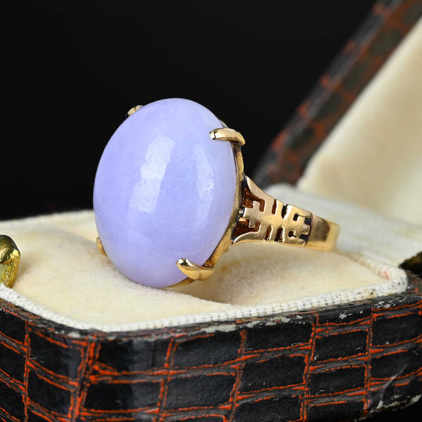 Vintage Cabochon Purple Jade Ring in 14K Gold - Boylerpf