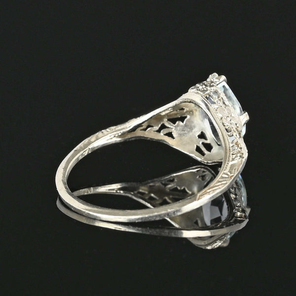 SOLD Marquise Aquamarine Ring, 14K White Gold Filigree - Boylerpf