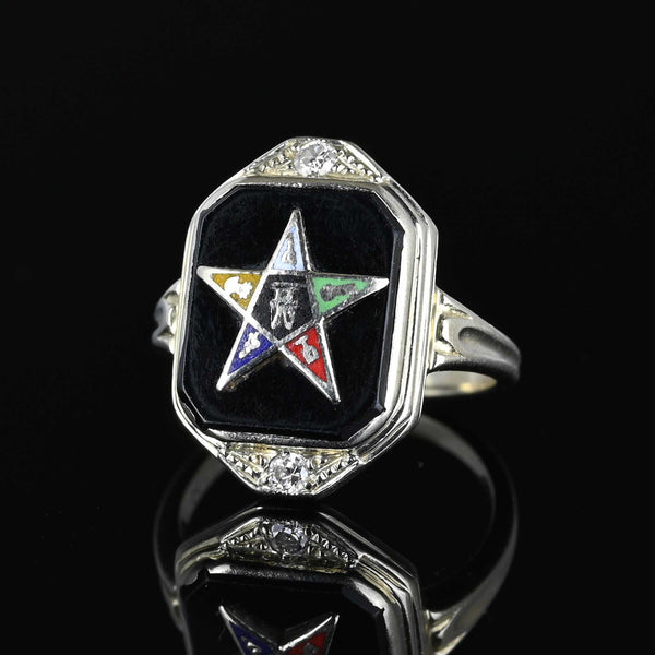 OES Eastern Star Masonic Black Onyx Diamond Ring - Boylerpf