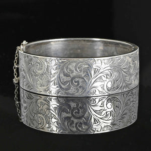Antique Engraved Sterling Silver Bangle Bracelet - Boylerpf