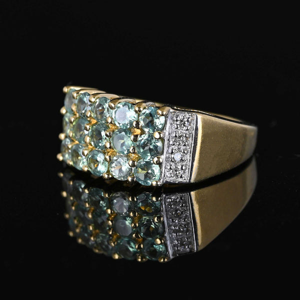 Diamond Three Row Green Tanzanite Ring in 14K Gold - Boylerpf