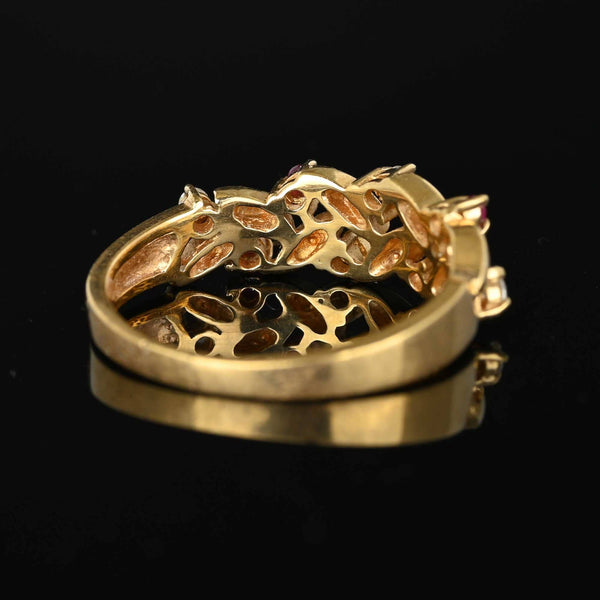 Vintage 14K Gold Petal Leaf Ruby Diamond Ring - Boylerpf