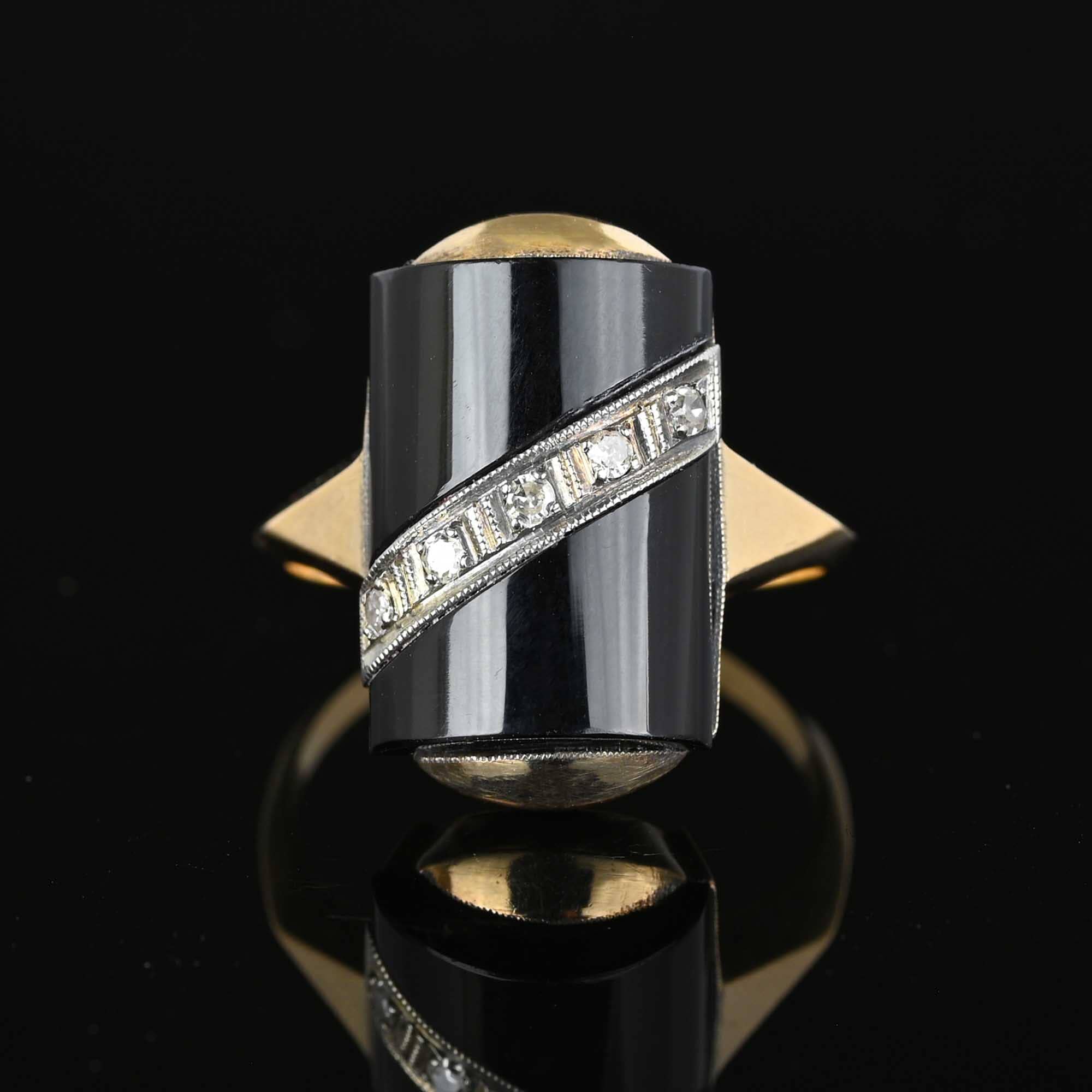Vintage 10K Gold Diamond Black Onyx Ring – Boylerpf