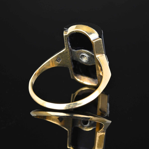 Vintage Barrel Black Onyx and Diamond Ring in Gold - Boylerpf