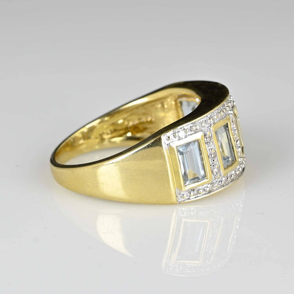 Wide Band Diamond Aquamarine Ring in 14K Gold - Boylerpf