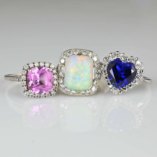 Antique Diamond Halo Opal Ring in Platinum & 14K Gold - Boylerpf