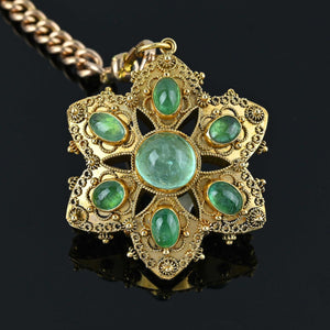 Antique Emerald Star 18K Gold Etruscan Pendant - Boylerpf