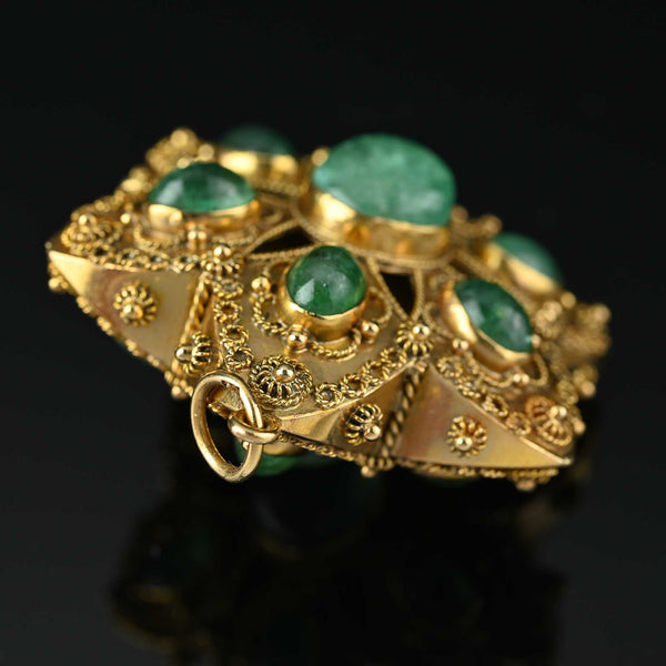 Antique Emerald Star 18K Gold Etruscan Pendant - Boylerpf