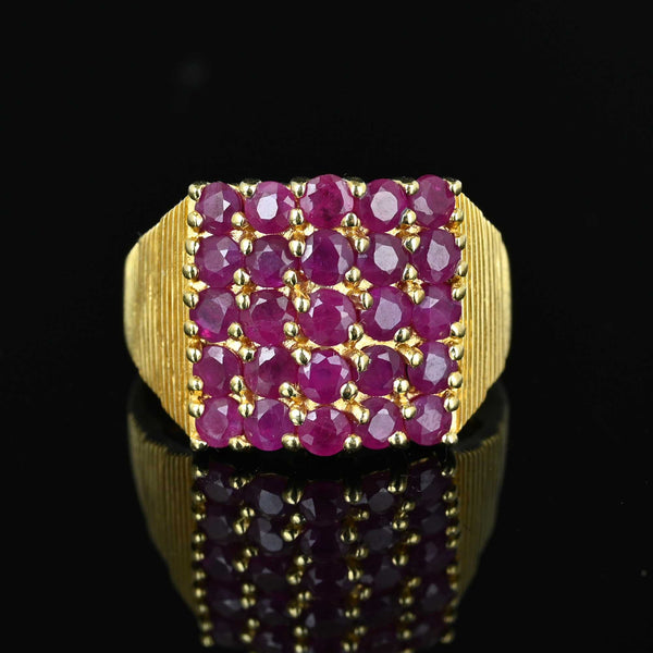 14K Gold Checkerboard Five Row Ruby Cluster Ring - Boylerpf