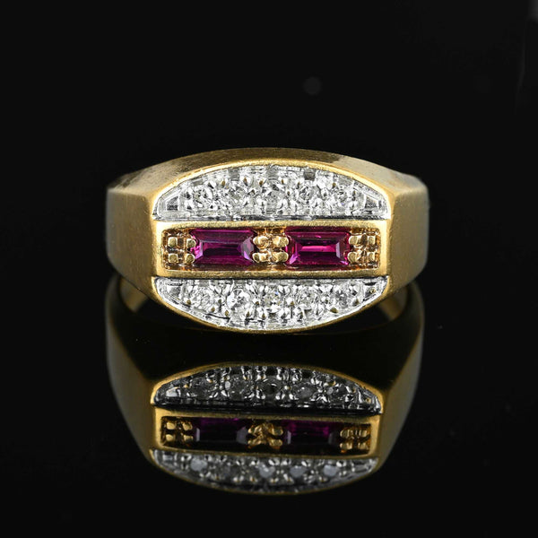 Fine Gold Signet Style Baguette Ruby Diamond Ring - Boylerpf