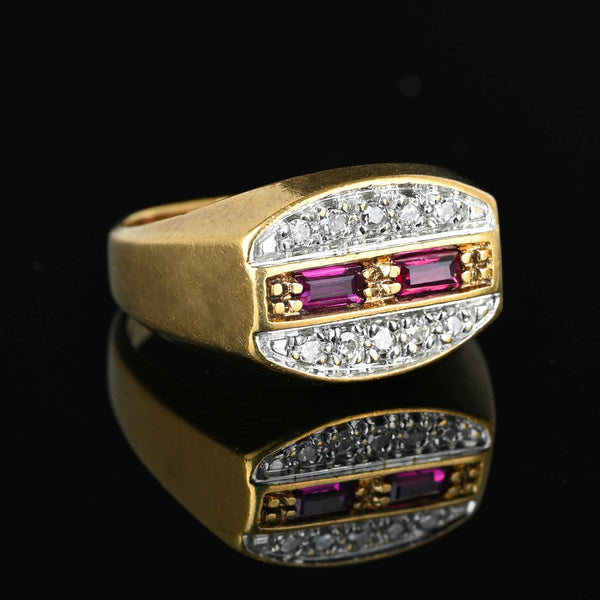 Fine Gold Signet Style Baguette Ruby Diamond Ring - Boylerpf