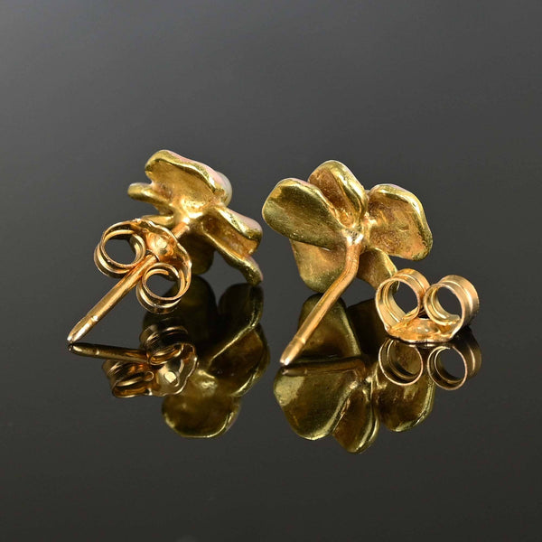 Art Nouveau Pearl Enamel Pansy Stud Earrings - Boylerpf