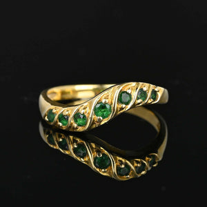 Vintage 14K Gold Wave Emerald Ring Band - Boylerpf