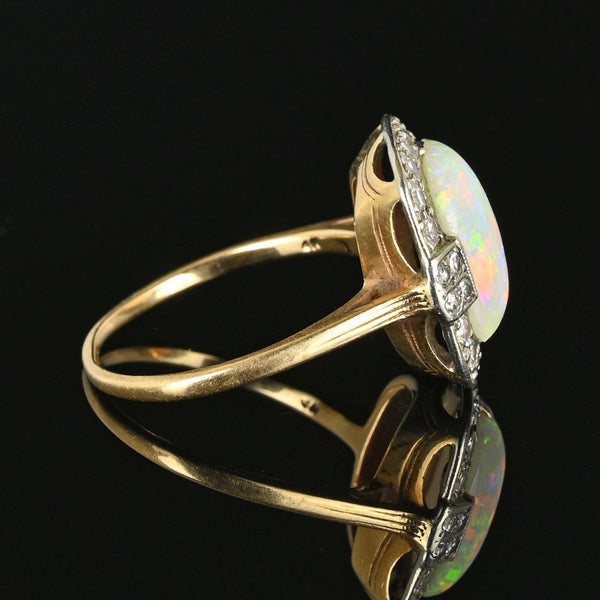 Antique Diamond Halo Opal Ring in Platinum & 14K Gold - Boylerpf