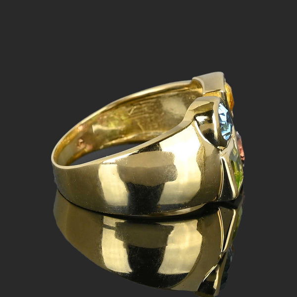 Peridot Citrine Topaz Garnet Wide 14K Gold Ring - Boylerpf
