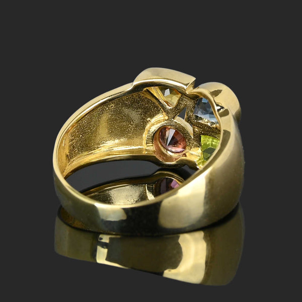 Peridot Citrine Topaz Garnet Wide 14K Gold Ring - Boylerpf