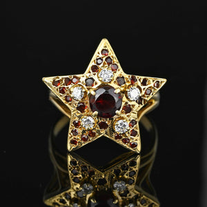 ON HOLD Bold 14K Gold Star Diamond Garnet Ring - Boylerpf