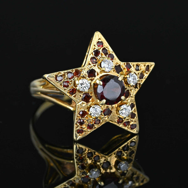 ON HOLD Bold 14K Gold Star Diamond Garnet Ring - Boylerpf