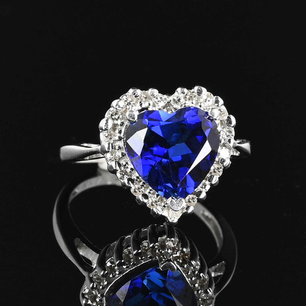 Diamond Halo Sapphire Heart Ring in 14K White Gold - Boylerpf