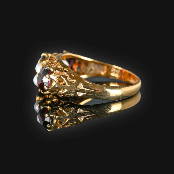 Gold Garnet Seed Pearl Victorian Style Ring - Boylerpf