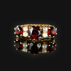 Gold Garnet Seed Pearl Victorian Style Ring - Boylerpf