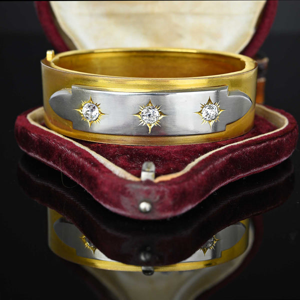 Antique Victorian Star Rock Crystal Bangle Bracelet - Boylerpf