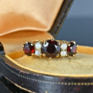 Gold Garnet Seed Pearl Victorian Style Ring - Boylerpf