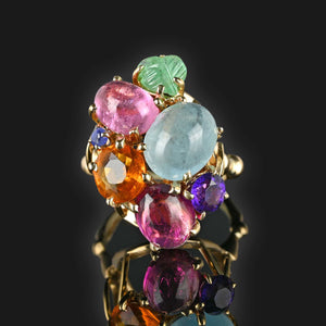 ON HOLD Harlequin Multi Gemstone Cabochon Ring, Citrine Emerald Garnet - Boylerpf