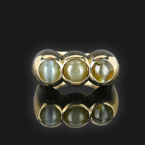 Modernist 14K Gold Cat's Eye Chrysoberyl Ring, 18 Grams - Boylerpf